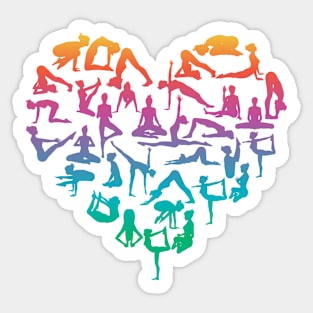 Colorful Yoga Poses Heart Sticker